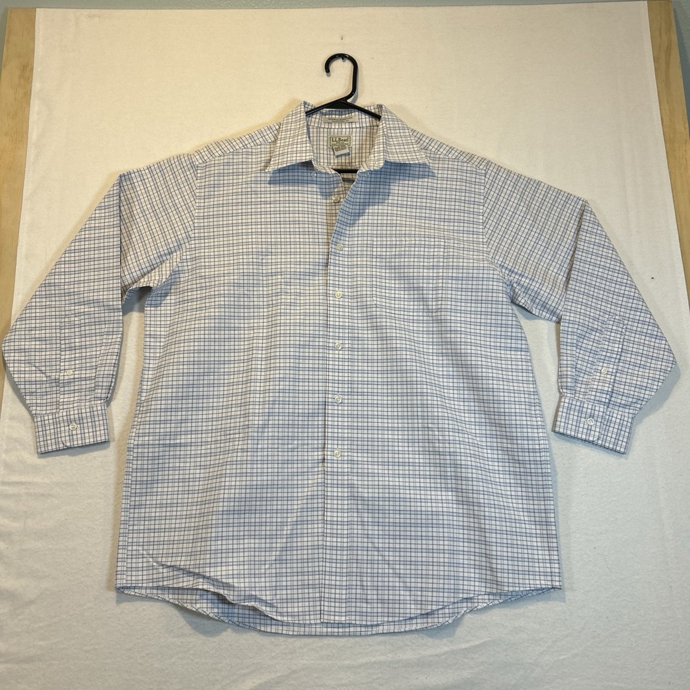 LL Bean Mens 17 33 Plaid White Long Sleeve Traditional Fit Button Down 237807